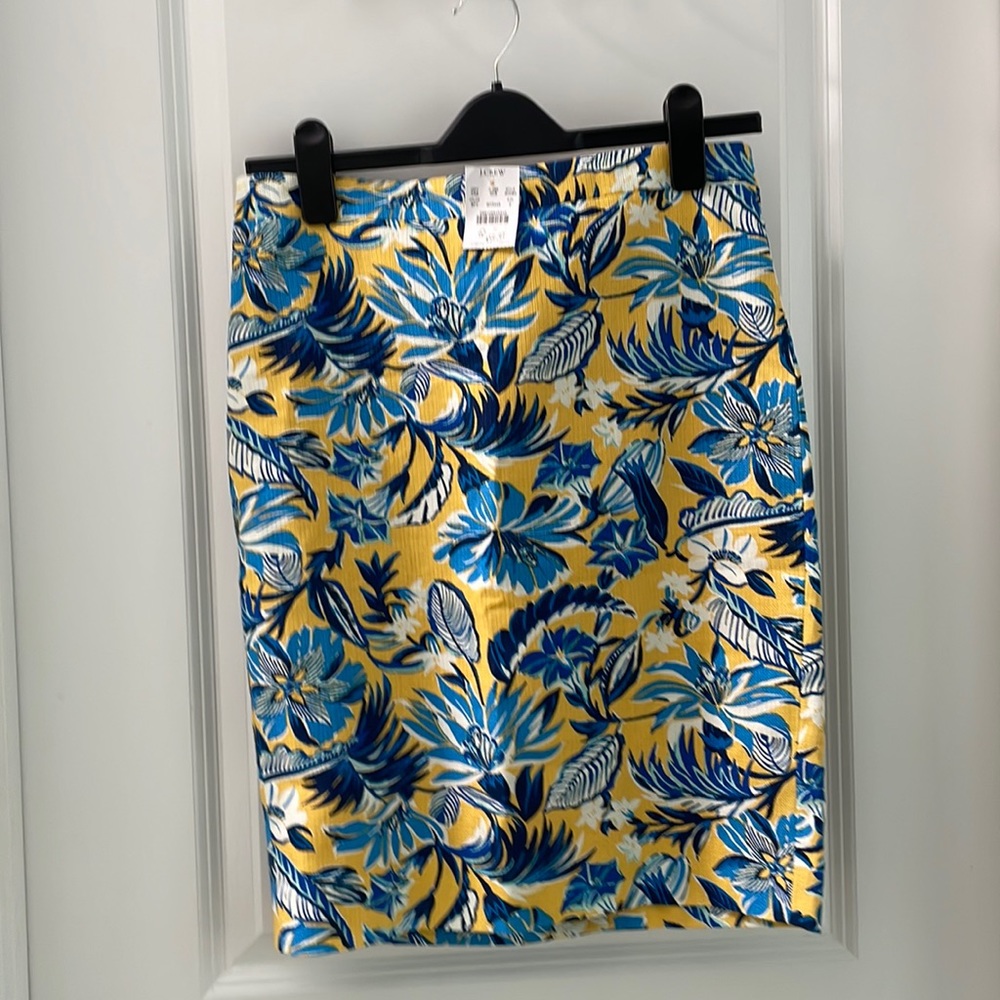 J. Crew yellow & blue floral Hawaiian pencil skirt work play